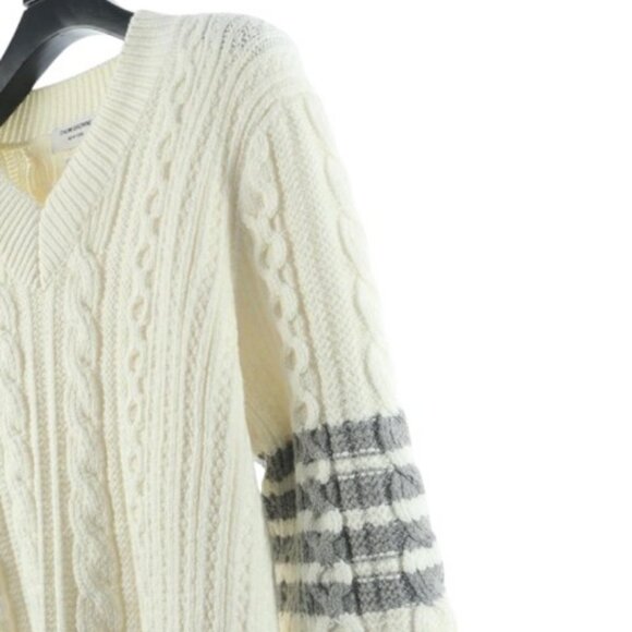 Thom Browne V neck cable knit sweater white women's size 2 - Picture 3 of 5
